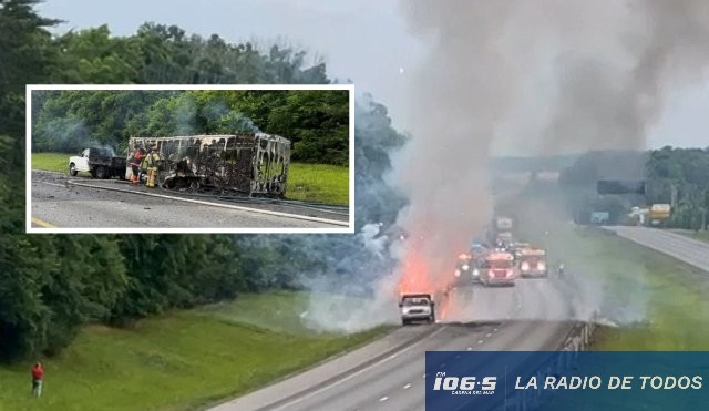 Espectáculo peligroso (Tennessee): incendio de un camión con pirotecnia obligó a cerrar una autopista.
