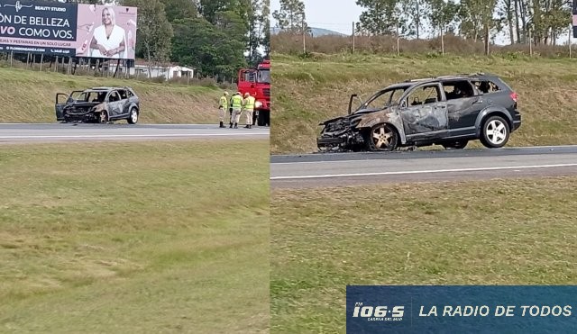 Ruta Interbalnearia: automóvil argentino se incendió por completo en la banquina.