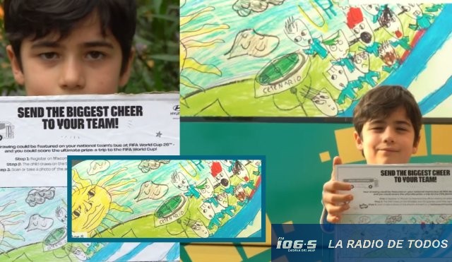 Concurso mundialista: Lorenzo, el niño uruguayo que diseñó el dibujo que decora el ómnibus de la Celeste.