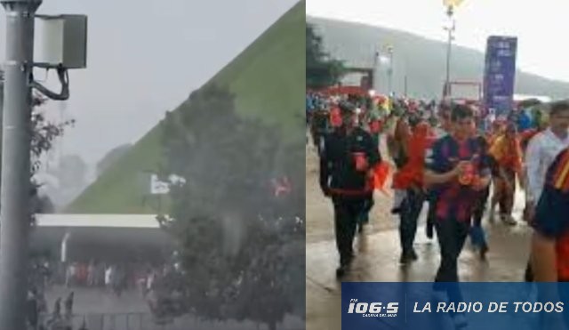 Uruguay vs. España (México): lluvia torrencial acompaña el ingreso de hinchas al Estadio Akron.