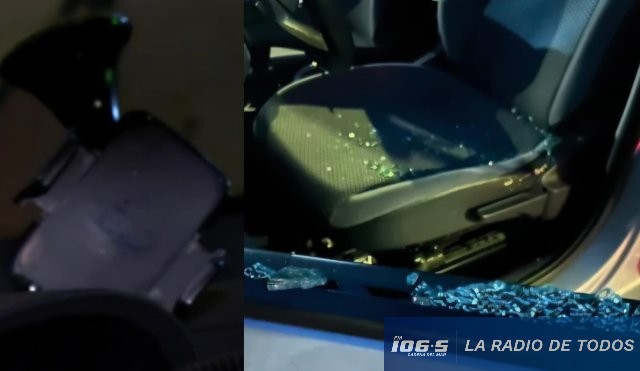 Móvil de Telenoche (Montevideo): delincuente rompió vidrio y hurtó materiales de trabajo.