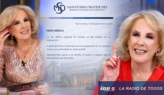 Mirtha Legrand (99): recibió alta médica y continuará recuperándose en su hogar.