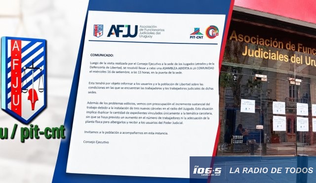 Funcionarios judiciales (AFJU): convocan a asamblea abierta por sobrecarga laboral.