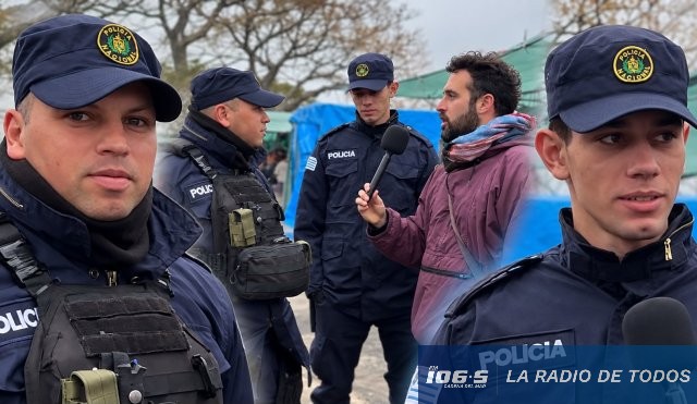 Nico Buga (Maldonado): humor y vocación en una charla con policías en la feria de avenida Aiguá.