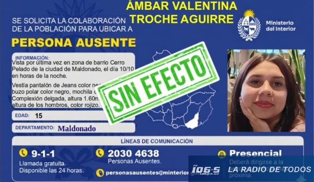 Apareció en buen estado de salud: Ámbar Valentina Troche Aguirre.