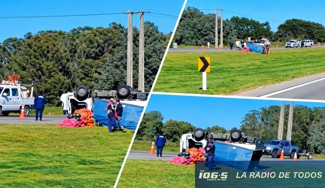 Ruta Interbalnearia (La Capuera): volcó un camión cargado de verduras.