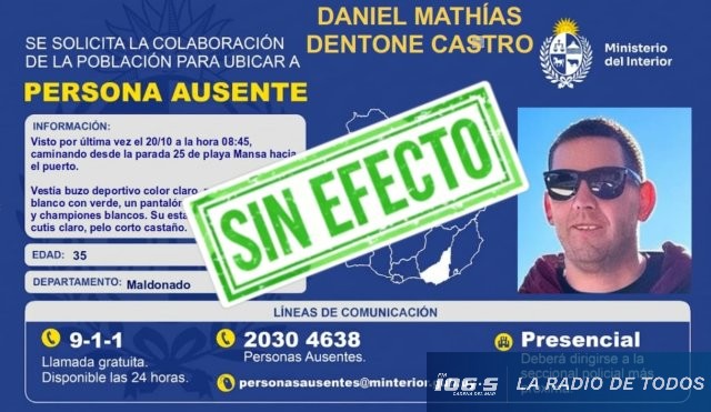 Apareció en buen estado de salud: Daniel Mathías Dentone Castro.